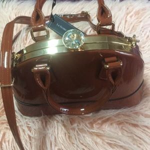 Brownish patent leather Purse Hand bag